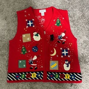 Vintage ugly Christmas sweater vest 80s beads appliqué women’s large L